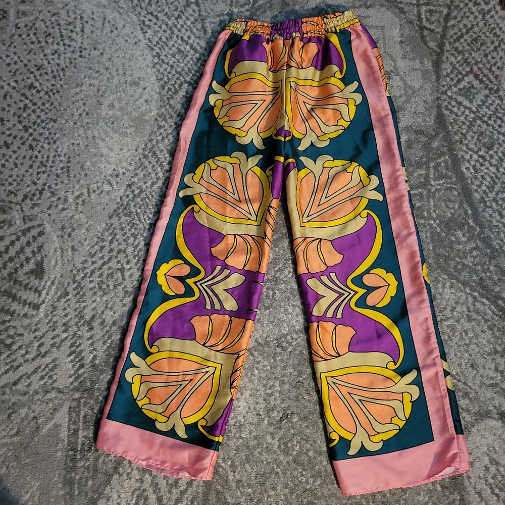 ZARA ✨BLOGGERS FAV Colorful Printed Satin Pajama Style Pant Size XS - Picture 13 of 15